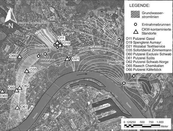CKW-kontaminierte Altstandorte und Grundwasserströmungsverhältnisse in Linz-Urfahr