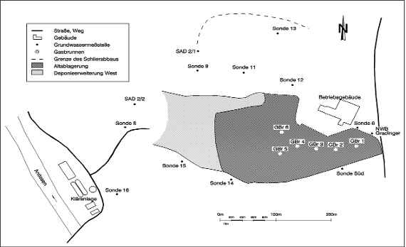 Lageplan der GW-Messstellen und Gasbrunnen